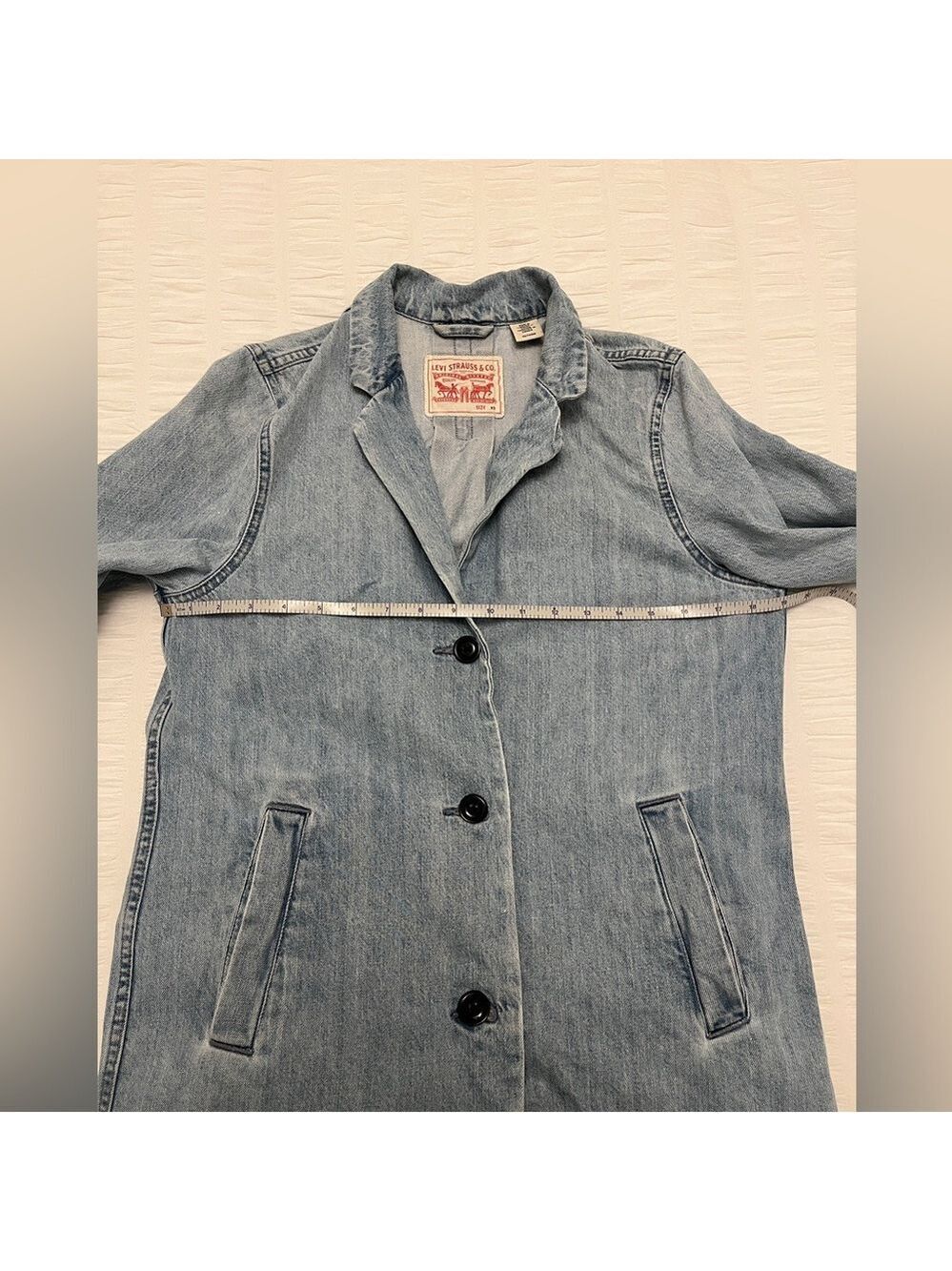 LEVI'S Josette Duster Long Coat Button Front Distressed Raw Hem Western Casual - Picture 13 of 17